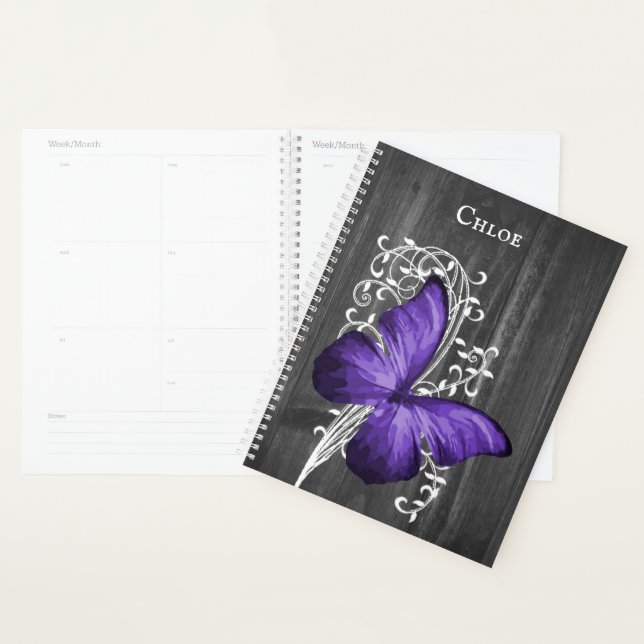 Papillon rustique violet Planificateur personnalis (Devant avec enveloppe)