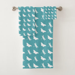 Papillon sarcelle et blanc et motif de libellule