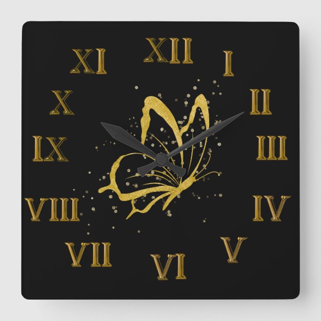 Papillon scintillant design romain horloge murale  (Recto)