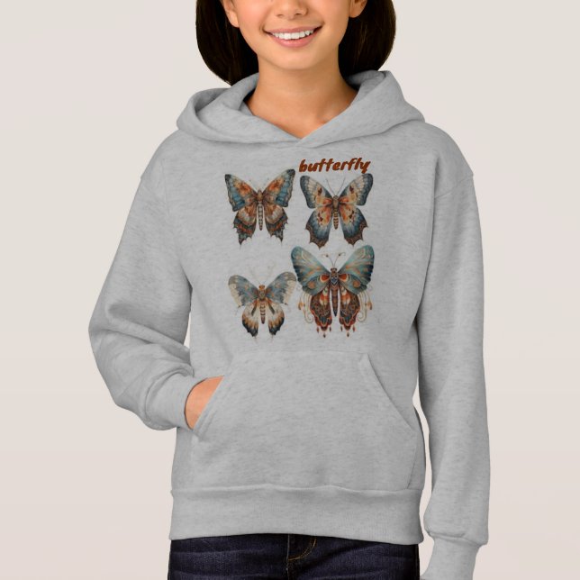 papillon sueur-capuche pour filles (Devant)