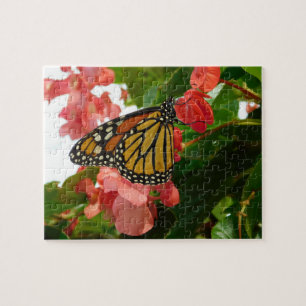 Papillon sur Fleurs rouges Puzzle