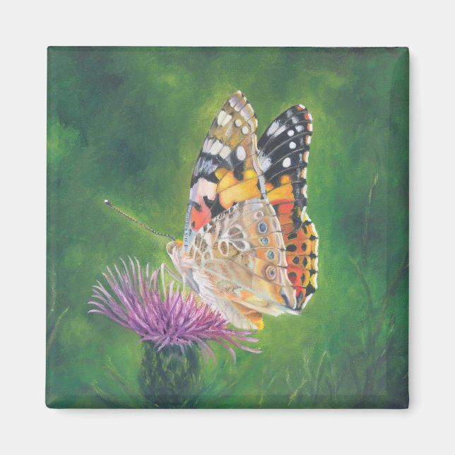 Papillon sur le aimant du réfrigérateur de chardon (Devant)