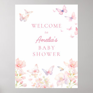 Papillon sur le chemin Baby shower rose Affiche de