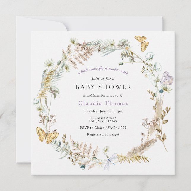 Papillon sur le chemin Boho Baby shower Invitation (Devant)