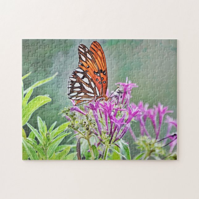 Papillon sur les fleurs magnifiques Puzzle (Horizontal)
