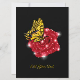 Papillon sur rose rouge avec étoiles et gouttes de
