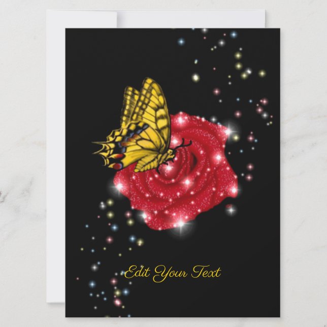 Papillon sur rose rouge avec étoiles et gouttes de (Devant)