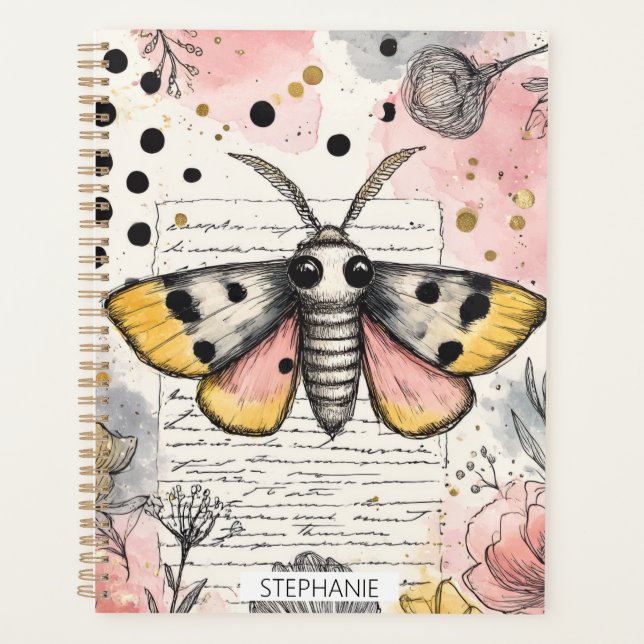 Papillon Tigre Tacheté Aquarelle Rose Or Art Boho  (Devant)