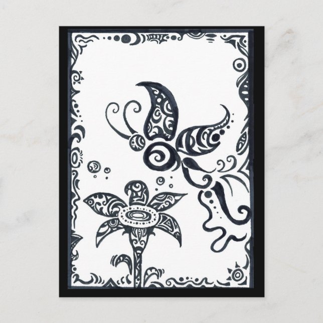 Papillon tribal à encre noire carte postale (Devant)
