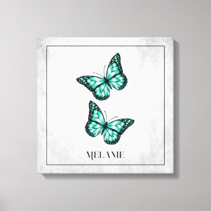 Papillon turquoise en toile florale Imprimer