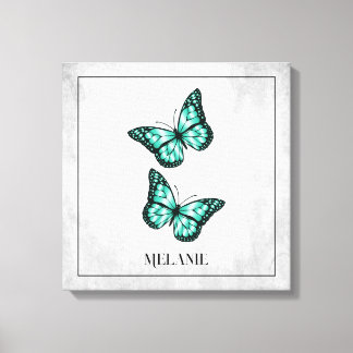 Papillon turquoise en toile florale Imprimer