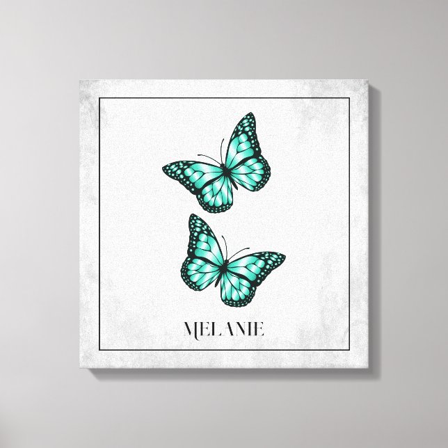 Papillon turquoise en toile florale Imprimer (Recto)