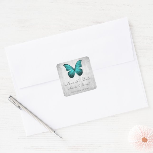 Papillon turquoise Enregistrer les stickers Date (Enveloppe)
