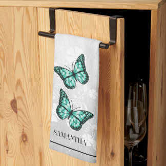 Papillon turquoise Floral serviette de cuisine