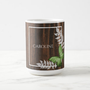 Papillon vert rustique Mug de café personnalisé
