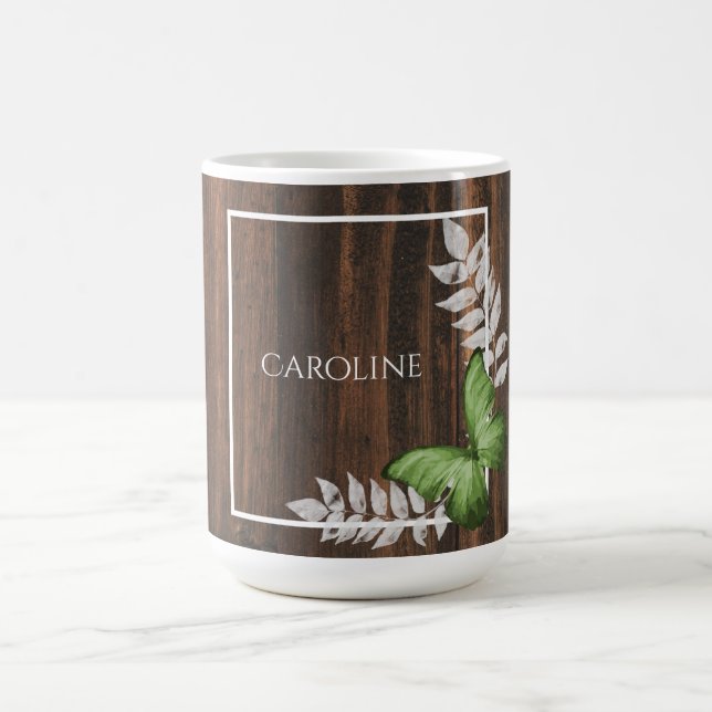 Papillon vert rustique Mug de café personnalisé (Centre)