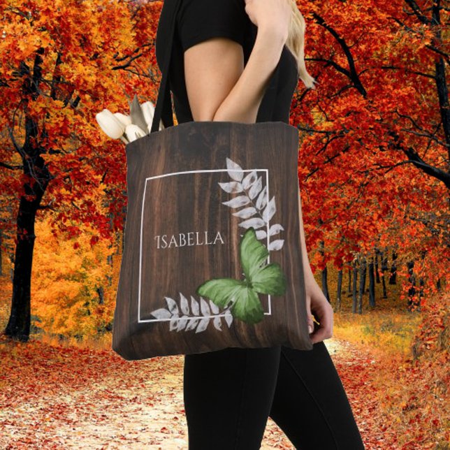 Papillon vert rustique Sac fourre-tout personnalis (Rustic Green Butterfly Personalized Tote Bag)