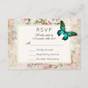 Papillon vert sur Vintage mariage collage RSVP