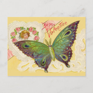 Papillon vintage et carte postale de Saint-Valenti