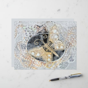 Papillon vintage Romantique Or Blanc Noir Art