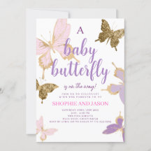 Papillon violet Baby shower Invitation fille