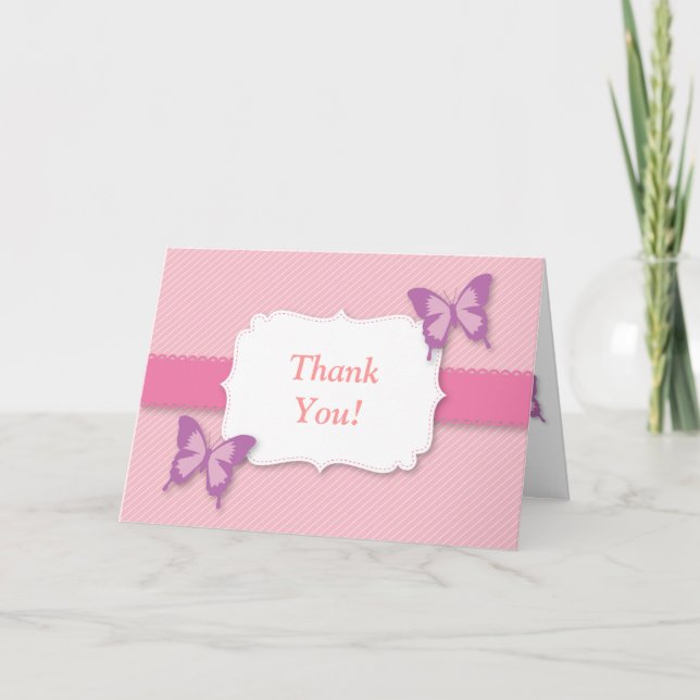 Papillon violet élégant merci pour la baby shower (Devant)