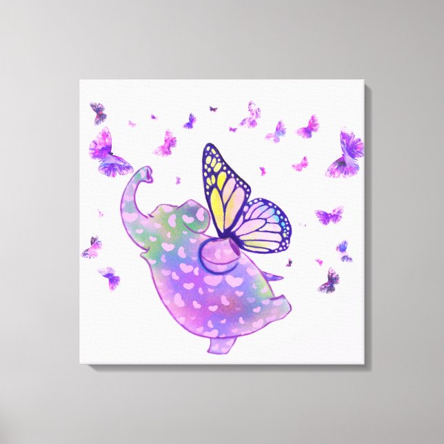 Papillon violet Eléphant toile volante Imprimer (Recto)