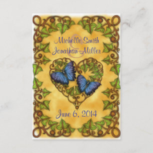 Papillon violet et carte RSVP Coeur ivoire