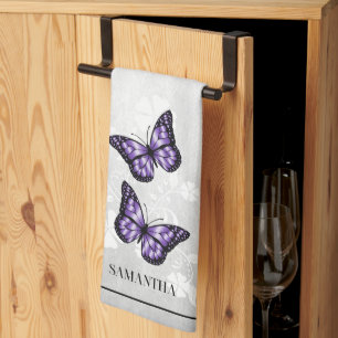 Papillon violet Floral serviette de cuisine