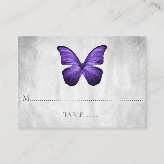 Papillon violet Mariage Cartes de Place (Devant)