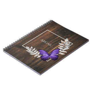 Papillon violet rustique Carnet personnalisé