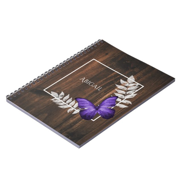 Papillon violet rustique Carnet personnalisé (Côté gauche)