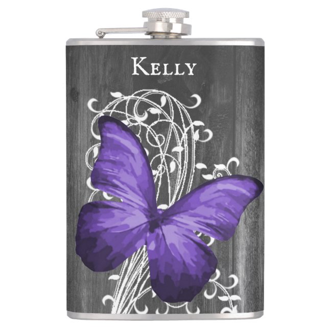 Papillon violet rustique Flacon personnalisé (Devant)