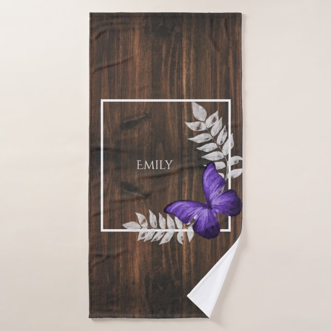 Papillon violet rustique Personnalisé (Serviette de bain)