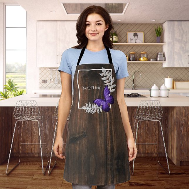 Papillon violet rustique Tablier personnalisé (Rustic Purple Butterfly Personalized Apron)