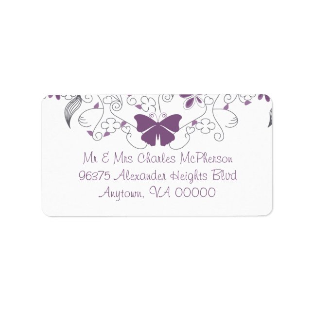 Papillon violet Whimsy Étiquettes de adresse RSVP (Devant)