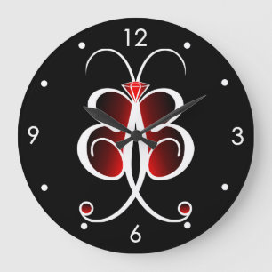 Papillon Whimsical Rouge Grande horloge ronde