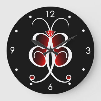 Papillon Whimsical Rouge Grande horloge ronde