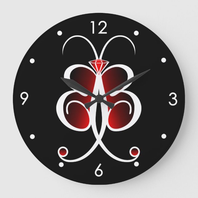 Papillon Whimsical Rouge Grande horloge ronde (Recto)