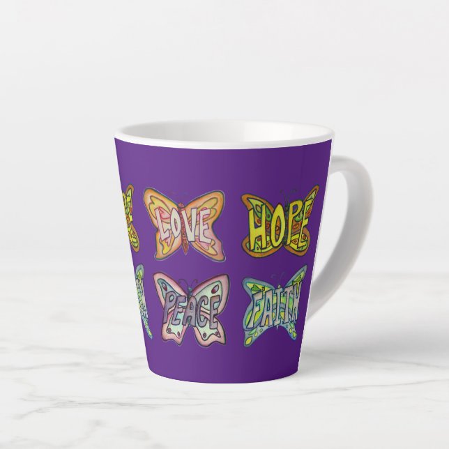 Papillon Word Art café personnalisé Latte Cup Mug (Angle droit)