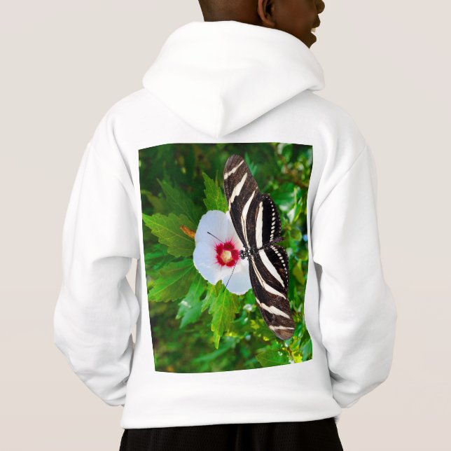 Papillon zébrée sur un T-shirt rouge Hibiscus (Dos)