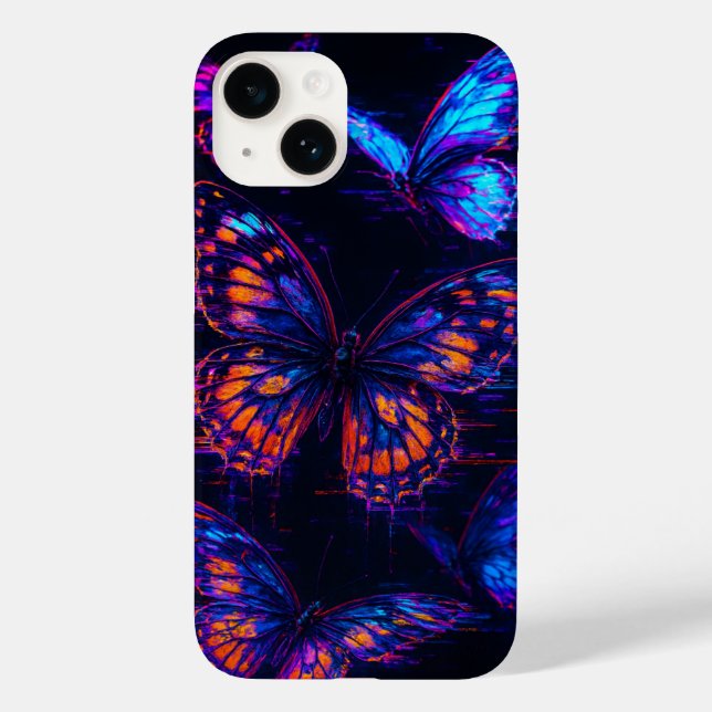 Papillons à néon rayés Hologramme coque iphone (Verso)