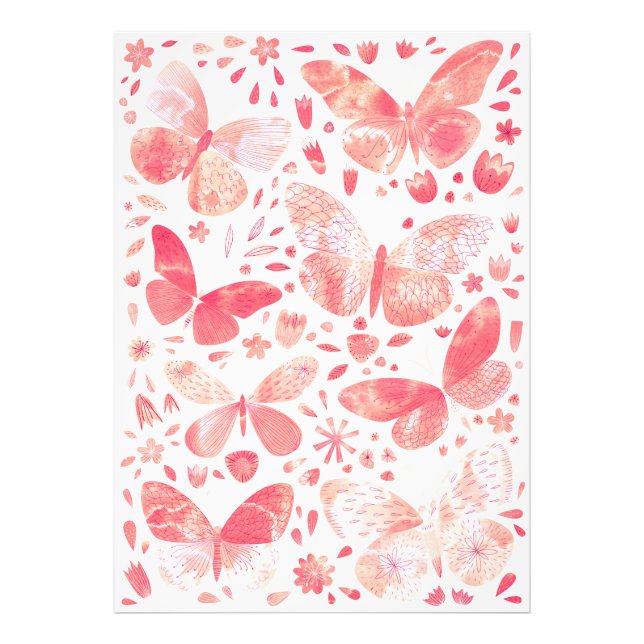 Papillons Aquarelle Coral rose Photo Imprimer (Devant)