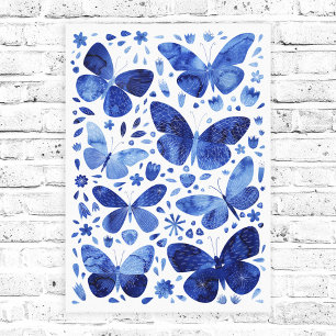 Papillons Aquarelle Indigo Bleu toile Imprimer