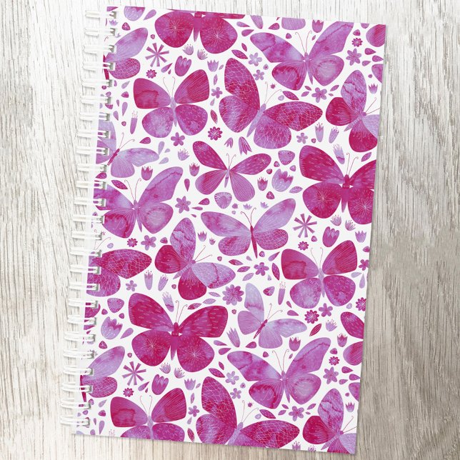 Papillons Aquarelle Magenta Rose (Magenta hot pink watercolor butterfly pattern planner)