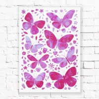 Papillons Aquarelle Magenta toile rose Imprimer