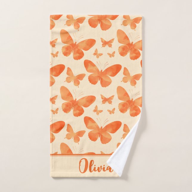 Papillons aquarelle orange  (Serviette à main)