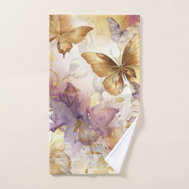 Papillons aquarelle papillon violet et or (Serviette à main)
