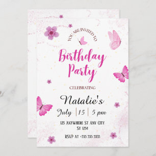 Papillons aquarelles Invitation de fête d'annivers