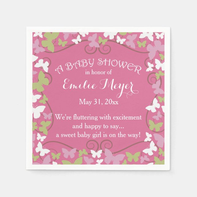 Papillons Baby shower serviettes jetables (Devant)